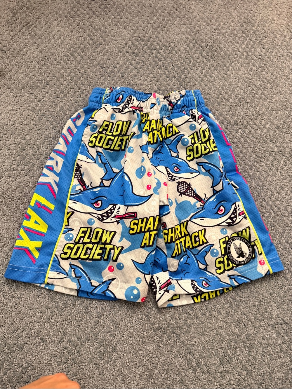 Flow Society Blue Shark Graphic Swim Shorts with Yellow Accents